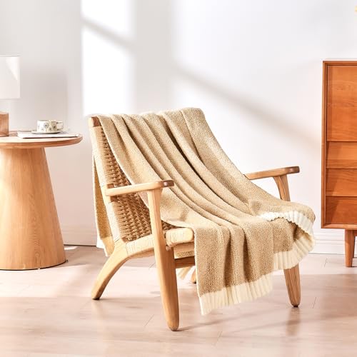 Image of CozeCube Reversible Knitted Throw Blanket, Beige White Melange 60 inchx80 inch