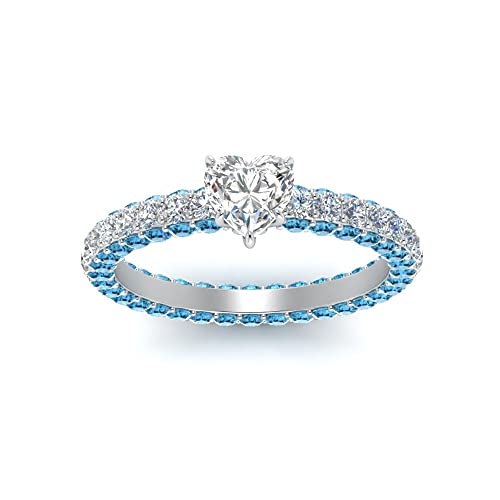 Image of 55Carat Choose Your Gemstone Eternity Ring Sterling Silver Heart Shape Side Stone Engagement Rings Affordable for your Girlfriend, Wife, Wedding Partner US Size 4 TO 12