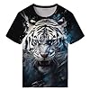 Hehanus Men's Novelity Tiger Graphic T-Shirts White Tiger 3D Print Summer Short Sleeve Tee Shirt, White2, Large #1