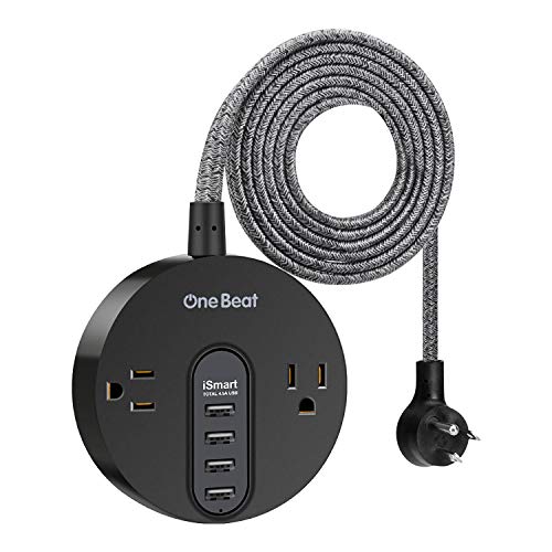 Power Strip with USB, Flat Plug Extension Cord with 2 Outlet 4 USB Ports (4.5A), 5 Ft Long Extension Cord, Desktop Charging Station for Nightstand, Dorm, Home, Office