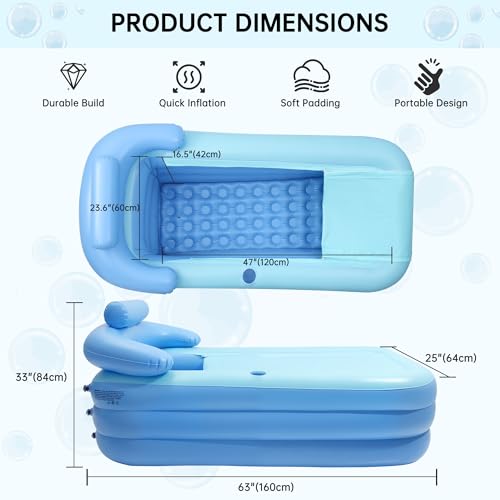 Bañera inflable portátil plegable independiente con cojín integrado y parches 3