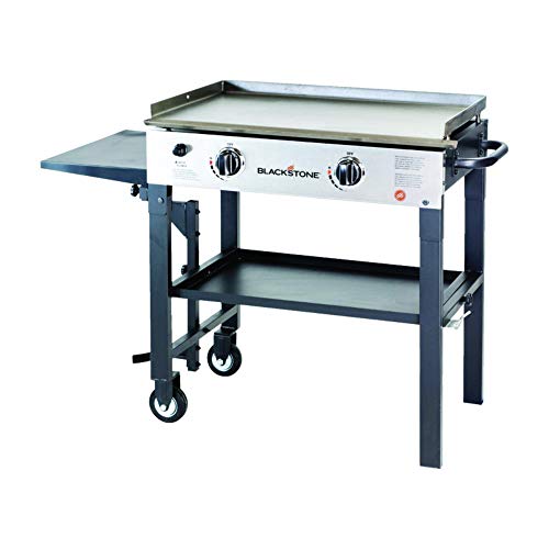 BLACKSTONE 28" Griddle Cooking Station with Two Burners - Stainless Steel Propane Gas Griddle with Wheel & Side Shelf - Heavy Duty Outdoor Griddle for Backyard, Camping, Patio, Tailgating - 1605