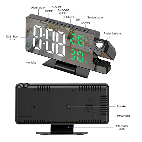 Jxtz Projection Alarm Clock, Alarm Clock Projection On Ceiling Wall, 7.8" Led Mirror Digital Clock With 4 Adjustable Brightness, Temperature & Humidity, Snooze, Clocks For Bedrooms, Home, Office #TOP6