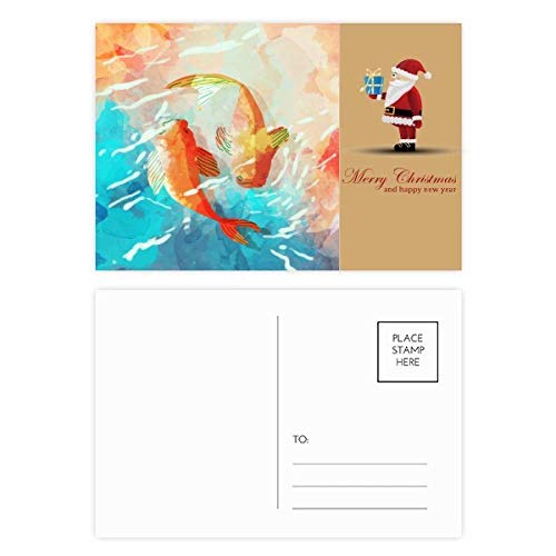 Cartes postales de Père Noël style japonais au poisson koi rouge aquarelle x20