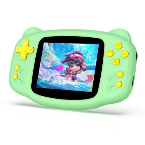 Image of Portable 16 Bit Handheld Game Console for Kids, Retro Gaming Console with 300 Classic Video Games, Handheld Plug & Play Player with 3.2'' IPS Screen, Rechargeable Travel Gift for Boys & Girls (Green)