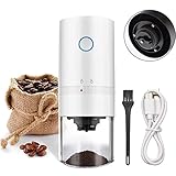 Elektrische Kaffeemühle, tragbare, automatische Grat-Kaffeemühle mit sauberer Bürste, USB wiederaufladbar, kleine Kaffeebohnen-Mühle für Zuhause Büro (weiß)