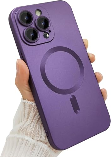 Image of DIZORO Magnetic Case for iPhone 14 Pro Cover [Compatible with MagSafe][Built-in Camera Lens Protector] Slim Soft Silicone Bumper Shockproof Metallic Luster Back Cover Phone Cases (Deep Purple)