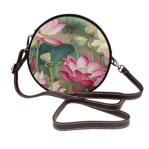 Sac bandoulière rond femme cuir vegan rose floral ajustable