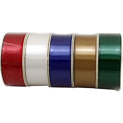 Satin Fabric Christmas Decoration Ribbon - Set Of 5, 1" X 10 Yards, 50 Yards Total, Presents, Wreath, Red, Green, Gold, White, Blue, Gift Bows, Easter, Presents, Gift Basket, Gift Bows #TOP1