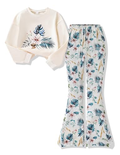 Image of Girls 2 Piece Outfits Long Sleeve Butterfly Sweatshirt & Flared Pants Fall Clothing Set Size 7-12 Years