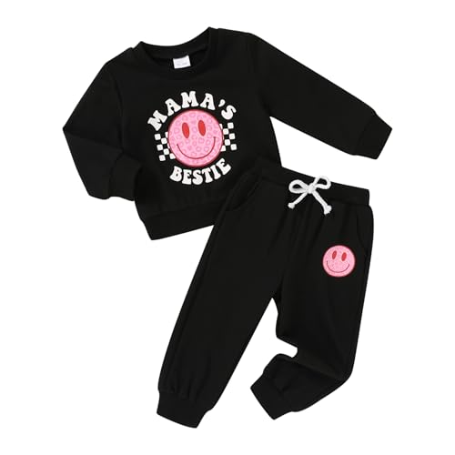 Image of Little MISS Sassy Fall Outfits for Toddler Girl Boy Long Sleeve Smile Face Sweatshirt Top Sweatpants Clothes Set Sweatsuit