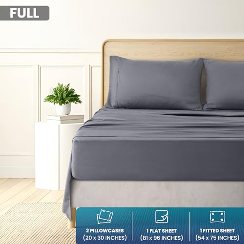 Image of Utopia Bedding Full Sheet Set, Soft Microfiber 4 Piece Bed Sheets with 15 inch Deep Pocket - Easy Care Brushed Microfiber (Full, Grey)