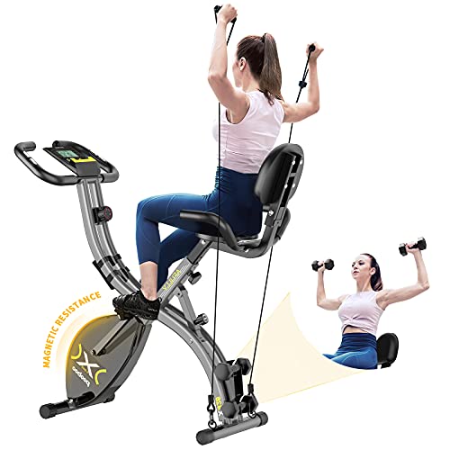 pooboo Folding Exercise Bike Adjustable Resistance,Upright