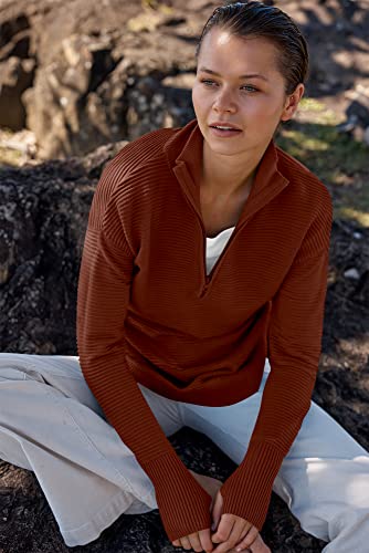 Anrabess Women'S 2024 Fall Long Sleeve Half Zip Casual Oversized Ribbed Knit Pullover Sweater Top Thumb Hole Trendy Outfits Rust Medium thumb #5