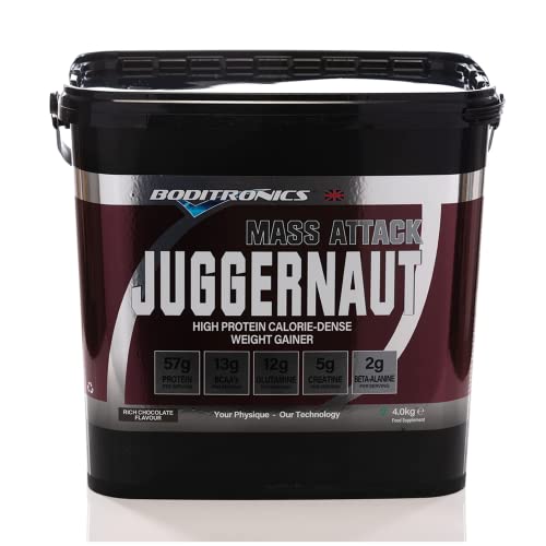 Boditronics Mass Attack Juggernaut Powder for Lean Weight Gainer and Muscle Mass Gainer Protein Powder (Rich Chocolates, 4 kg (Pack of 1))