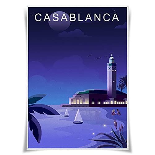 Nice Captain Poster 100 villes avec vue nocturne - Affiche de voyage célèbre - Affiche de voyage...