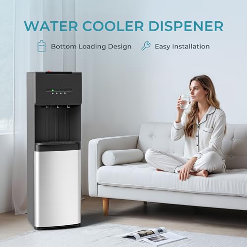 Image of EUHOMY Bottom Loading Water Cooler Dispenser for 5 Gallon Bottle, 3 Temperature Settings - Cold, Warm & Hot, with Child Lock, LED Display Light, Water Cooler for Home, Office, Apartment, Black