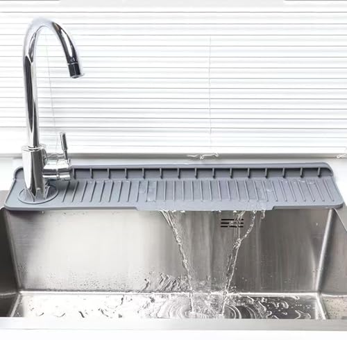 XJLKYMX Single-Sided Silicone Faucet Splash Guard Mat, Sink Protector Trays, Can Be Used on Both Sides, Kitchen Sink Faucet Splash Guard for Kitchen Sink, Bathroom, Corner Sink,Gray