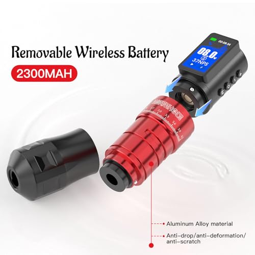 Image of 2300mAh Battery Wormhole Tattoo Gun Kit Professional Tattoo Machine with 7 Adjustable Stroke Tattoo Ink Tattoo Blue Soap, Complete Tattoo Kit, Wireless Aluminum Alloy Tattoo Pen WTK457