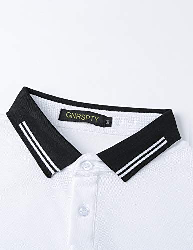 GNRSPTY Polo à Manches Courtes pour Homme Casual T-Shirt Slim Fit T-Shirt Golf Tennis Polos S-XXL,Blanc 2,L - Image 5