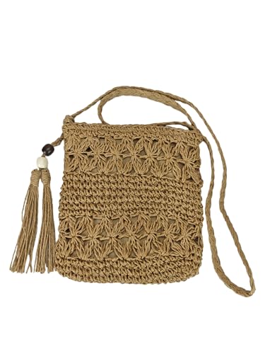 Women's Straw Woven Crossbody Shoulder Bags Summer Beach Boho Crochet Handbag Purse with Tassel Chain2