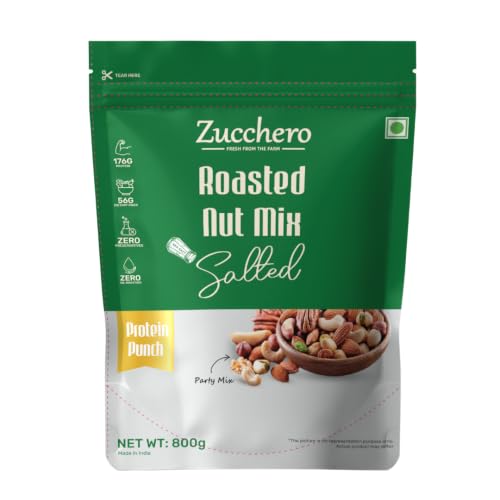 Image of Zucchero Roasted & Salted Nut Mix (800g) - Premium Nut Blend | Crunchy Protein Mix| Smart Snack | Roasted Almond, Cashew, Pista, Chikpea, Black Raisin | Oil Free | Zero Cholesterol | Daily Chakna