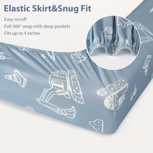 Image of Baby Bedside Bassinet Sheets Fitted, 33 inchx20 inch Compatible with Baby Delight Dream On Me & Most Rectangle Bedside Sleeper Bassinet Mattresses, Super Soft Microfiber Blue Truck