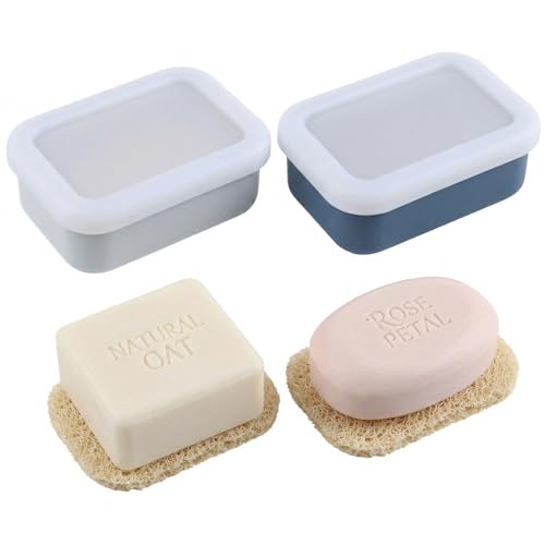 Yoreva 2PCS Auslaufsicherer Silikon-Seifendose Reise mit Abtropfschicht Seifenbox Tragbarer Seifenbehälter für eine Normale Seife Bruchsicherer Seifenhalter mit Deckel für Reisen Badezimmer