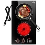 2 Burner Electric Cooktop 110v Hobsir, 2000W Electric Stove Top Burner 12 Inch, 9 Power Levels, Knob & Touch Control, Plug in Cooktop 120v, 99 Mins Timer, Safety Lock, Automatic shutdown