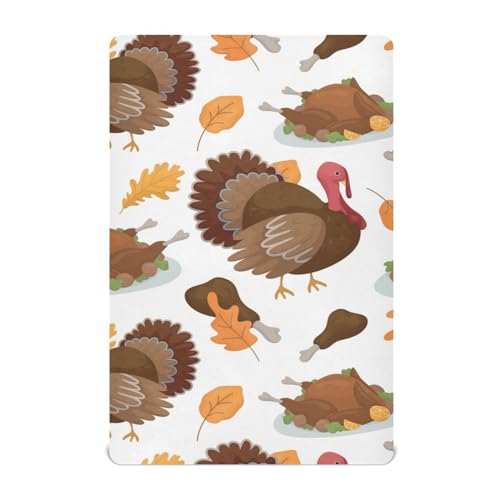 Moudou Thanksgiving Turkey Playard Sheet for Boy Girls, Soft Breathable Fitted Toddler Sheet for Standard Playard Bed Mattress, 39 x 27 x 5 Inch