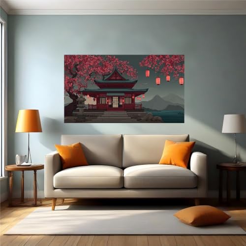 Vinilo pared flores de cerezo y edificios autoadhesivo de 100x70 cm 2