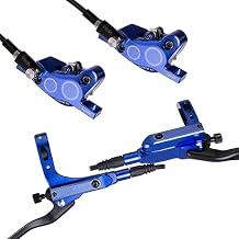 MTB Hydraulic Disc Brakes Set, Left Front 800mm Right Rear 1450mm Hydraulic Brake Set, Aluminum Alloy Hydraulic Disc Bike Brake Kit, 4-Piston Bicycle Brakes Oil Pressure Disc Brake Set Blue