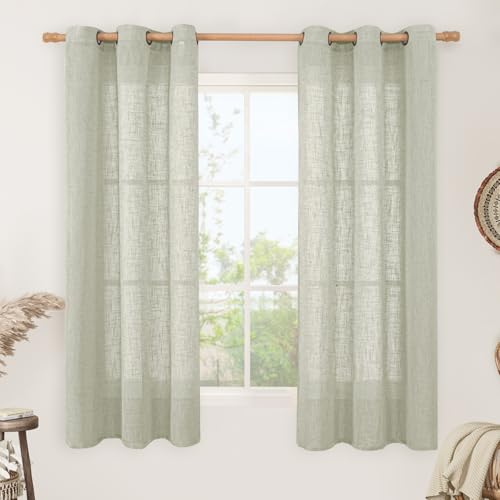 Image of LAMIT Linen Curtains 63 inch Length 2 Panels for Living Room, Light Filtering Panels Bronze Grommet Neutral Textured Drapes for Bedroom /Office, Sage Grey, 34 x 63 Inch