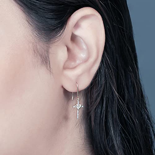 Dazzlingrock Collection 0.15 Cttw 14K Solid Gold Round White Diamond Womens Cross & Heart Drop Earrings2