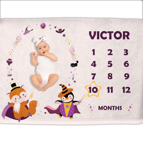 Image of OLIVE OLIVIA Personalized Monthly Baby Milestone Blanket,60 inchx80 inch | Baby Months Blanket, Perfect Custom Newborn Gifts With Star Frame