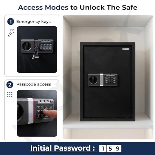 Image of Plantex Safe Locker for Home /56 Litre Hotel Safe Tijori Box /Digital Locker /Electronic Safety Locker with Master & User Dual Code Access with Emergency Key /2 Years Warranty By Plantex (Black)