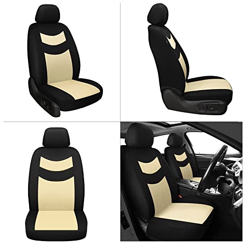 Universal Car Seat Covers For Front Seats, Cloth Front Car Seat Cover, Easy To Install, Breathable And Washable Universal Interior Covers For Auto, Suv, Sedan, Van, Airbag Compatible, Black & Beige #TOP4