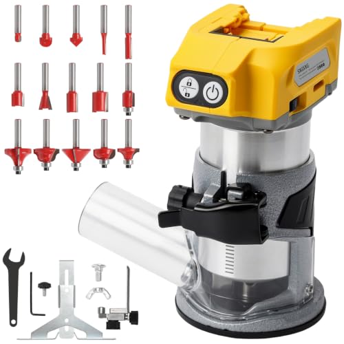 Wood Router with DeWalt 20V Battery Router Tool for 800W 30000 RPM5 Variable Speeds Fixed Base Cordless Router 15PCS 1/4 Router BitsBattery Not Included