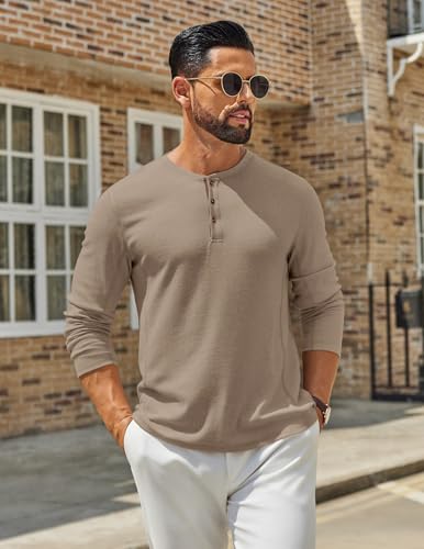 COOFANDY Men's Henley Shirts Long Sleeve Casual Maverick Slub Henley T-Shirts Lightweight Basic Tee4