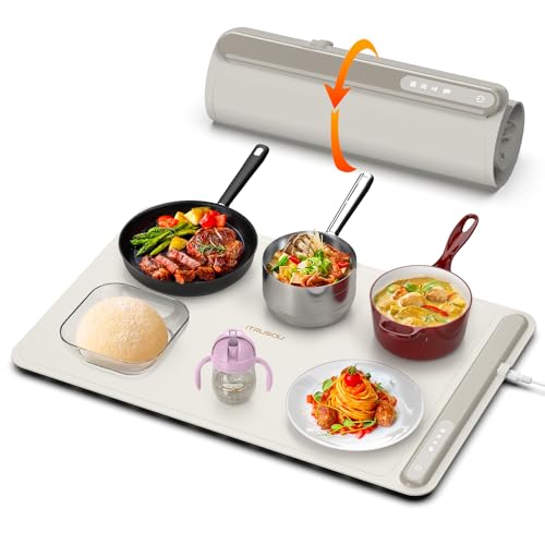 Warming Mat for Food (24"x16") - iTRUSOU 3-Year Classic Electric Warming Tray with 3-Level Temp Control, Rapid Heating 250W Energy-Saving - Rollable Large Food Warming Mat for Parties & Buffet