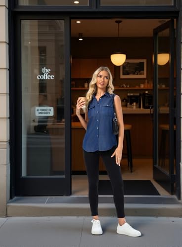 FASHIONSPARK Sleeveless Denim Tops for Women Button Down Denim Shirt Collared Jean Tank Top Blouses2