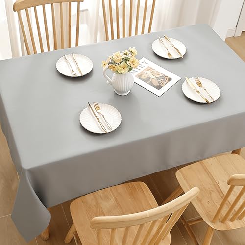 Nappe de table 85x150 cm polyester lavable gris clair pour cuisine et repas - 2