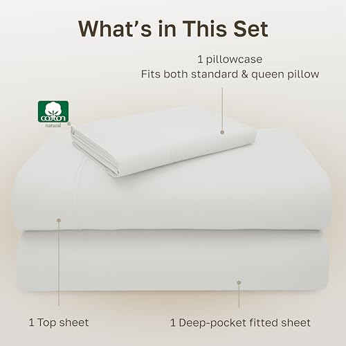 Image of California Design Den Twin Sheets Set - 600 Thread Count Sateen, 100% Cotton Sheet Set Twin Size Bed, Deep Pockets with All Around Elastic, Snug Fit, Durable Bedding - Eggshell Cream