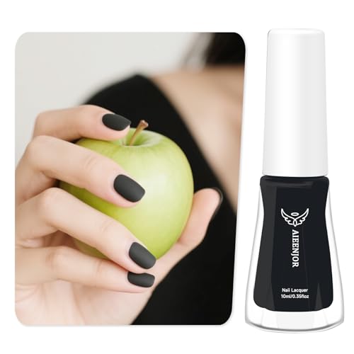 Aieenjor Esmalte de uñas negro mate, 10 ml, de secado rápido, de larga duración, para manicura DIY