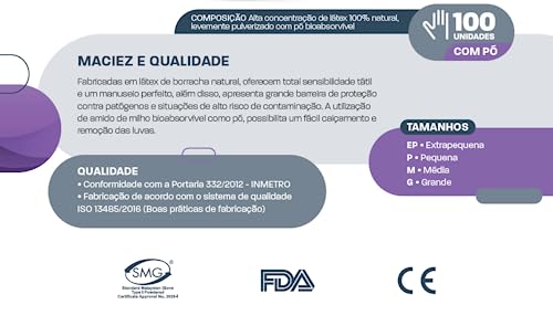 Luva Unigloves de Latex Tamanho P Com Pó Classico Purple Premium - 100 Unidades