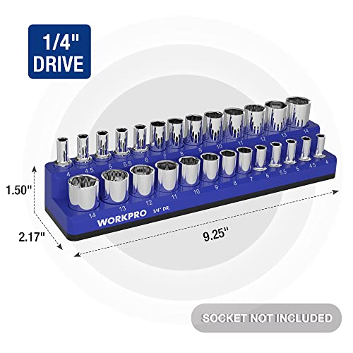 Image of WORKPRO Magnetic Socket Organizer, 1 /4-Inch Metric Socket Holder | Hold 26-Piece Sockets, Suitable for Standard and Deep Socket, Magnetic Base, No Scratches Installation, Sockets not Included