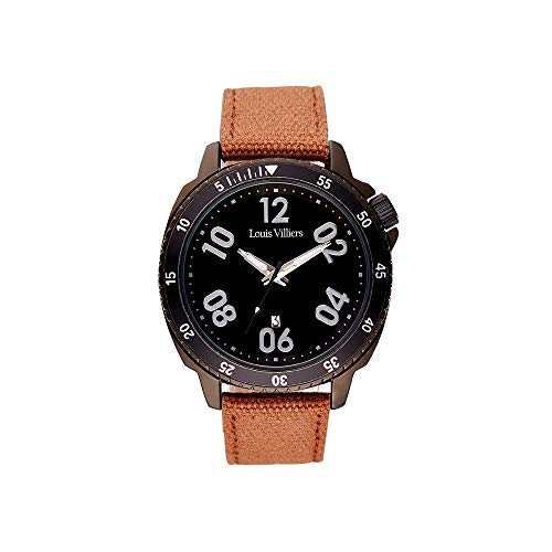 Louis Villiers Montre Mixte Adulte Quartz- Affichage Analogique Bracelet Cuir Marron et Cadran Noir...