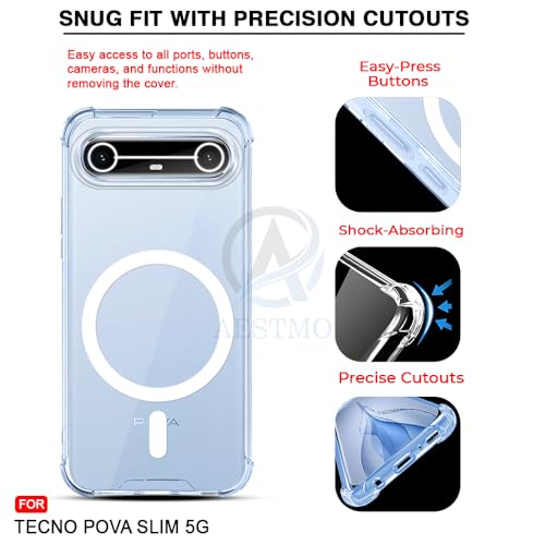 Image of AESTMO Clear Back Cover for Tecno Pova Slim 5G | | 360 Protection | Transparent Back Cover for Tecno Pova Slim 5G (PC + TPU, Compatible with MagSafe Accessories, Transparent Bumper)