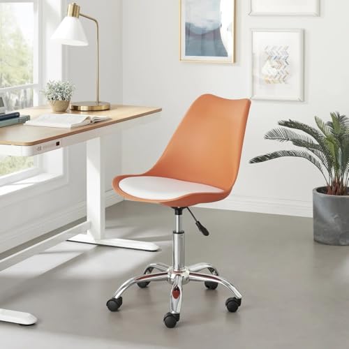 Image of Amazon Brand - Umi Faux Leather Height-Adjustable Modern Revolving Rotary Arm Office Study Desk Chair - Ideal for Spa, Bar, Home - Orange & White Color