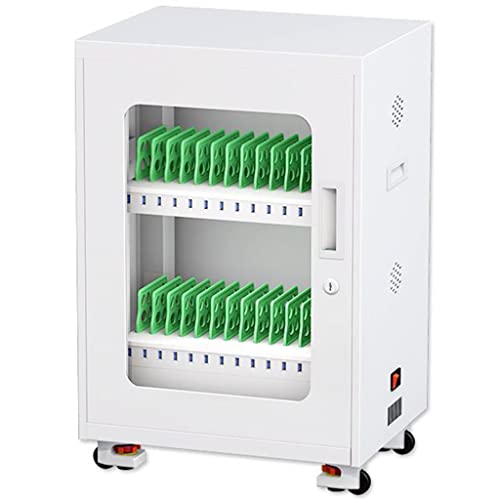 Rechargeable 20-Bay Laptop &amp; Tablet Charging Station Cart - Locking Mobile Phone Charging Cabinet for Office, Classroom &amp; Gym - Durable Storage Organizer (Silver)